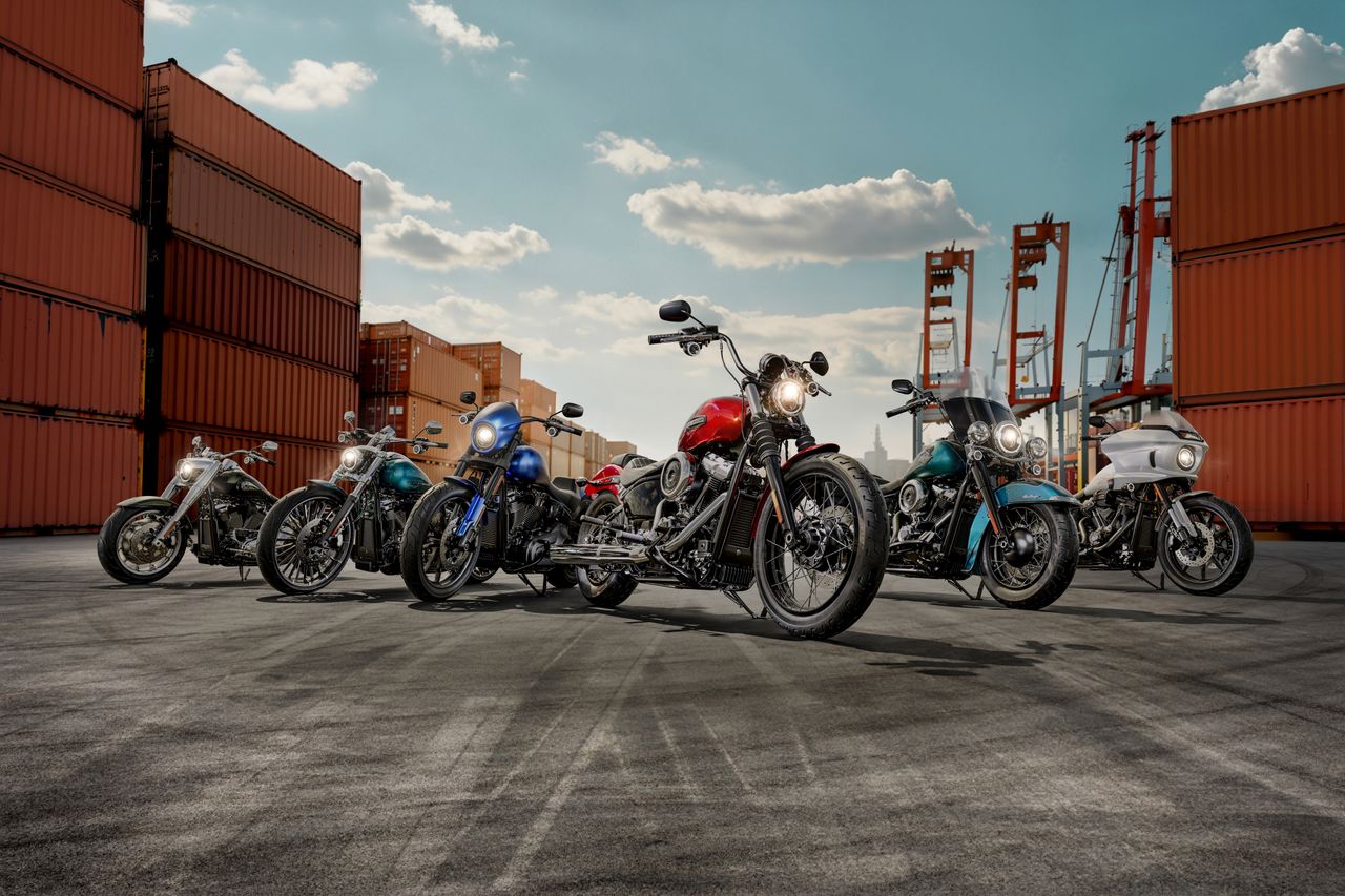 Harley-Davidson Motorräder aufgereiht